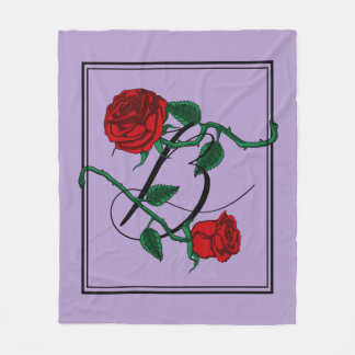 Letter B Monogram met Rode Rozen Lavendel Fleece Deken