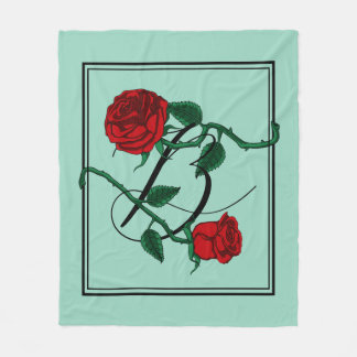 Letter B Monogram met Rode Rozen Lichtgroen Fleece Deken