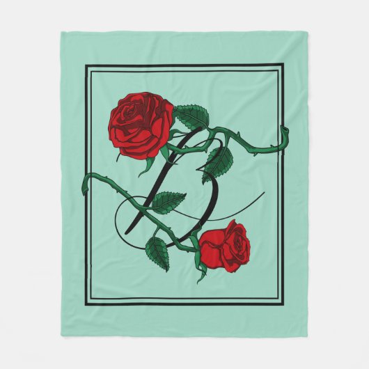 Letter B Monogram met Rode Rozen Lichtgroen Fleece Deken (Voorkant)