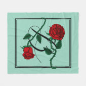 Letter B Monogram met Rode Rozen Lichtgroen Fleece Deken (Voorkant (Horizontaal))