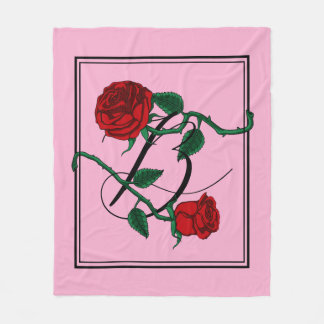 Letter B Monogram met Rode Rozen Roze Fleece Deken