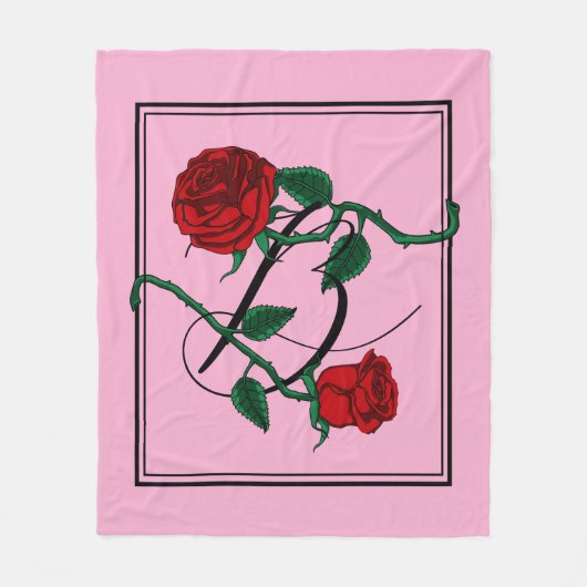 Letter B Monogram met Rode Rozen Roze Fleece Deken (Voorkant)