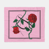 Letter B Monogram met Rode Rozen Roze Fleece Deken (Voorkant (Horizontaal))