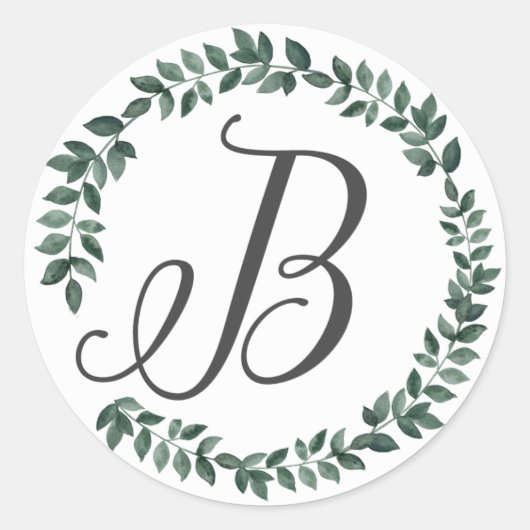 Letter B Monogram Minimalistische Botanische Blad  Ronde Sticker (Voorkant)