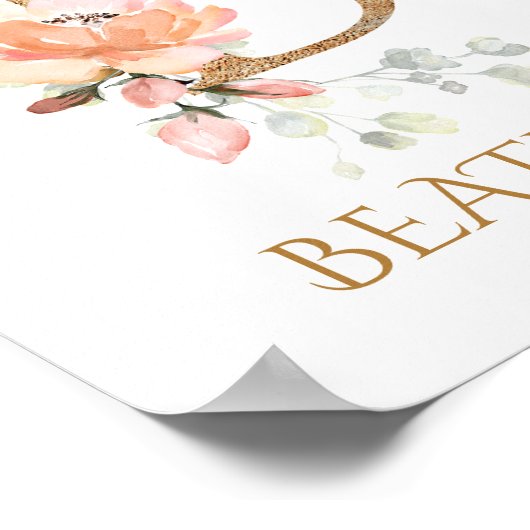 Letter B Monogram Roze Peach roos Nursery Poster (Hoek)