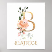 Letter B Monogram Roze Peach roos Nursery Poster (Voorkant)