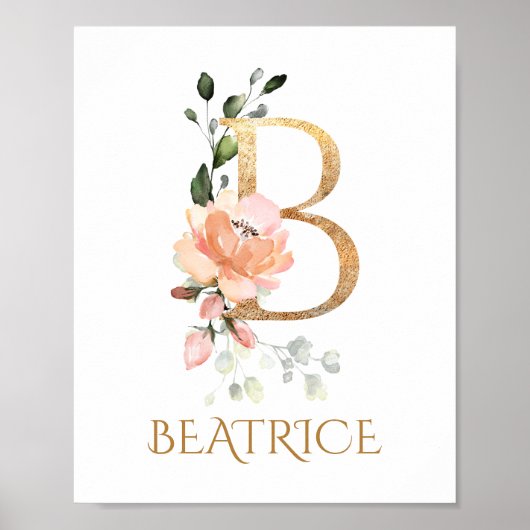 Letter B Monogram Roze Peach roos Nursery Poster (Voorkant)
