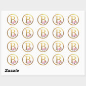 Letter B Monogram Roze Rozen Bloemen & Elegant Gou Ronde Sticker (Vel)