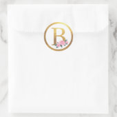 Letter B Monogram Roze Rozen Bloemen & Elegant Gou Ronde Sticker (Tas)