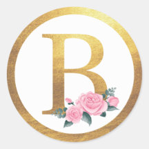Letter B Monogram Roze Rozen Bloemen & Elegant Gou