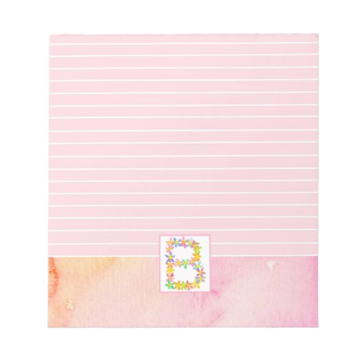 Letter B Monogram Roze Waterverf Flowers, geraffin Notitieblok (Voorkant)