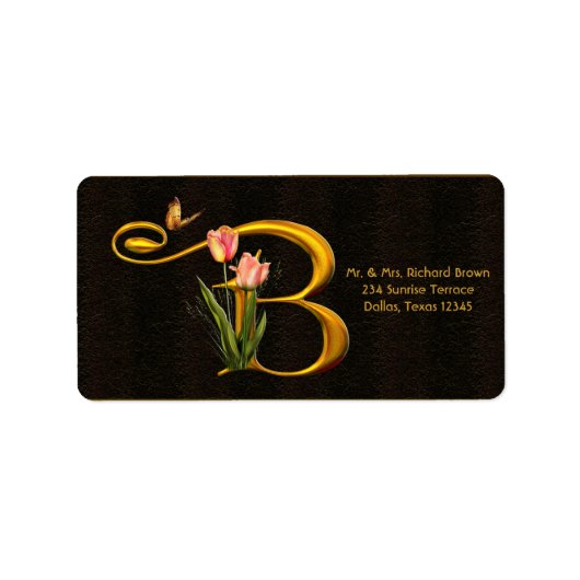 Letter B Monogram Tulp Vlinder Adreslabels Etiket (Voorkant)