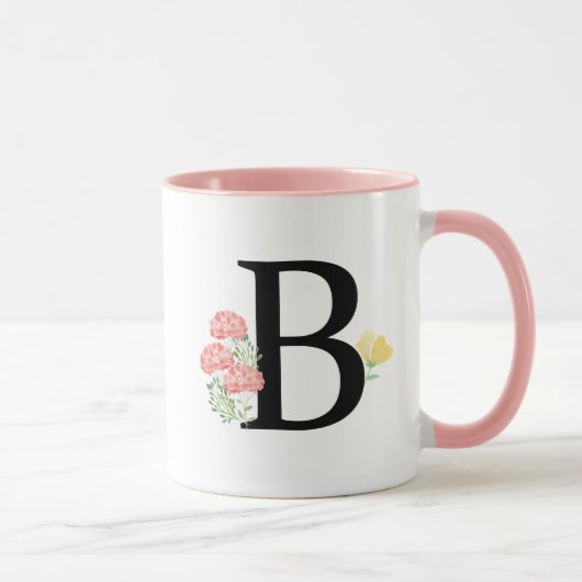 Letter B Monogram Waterverf bloemen afbeelding Mok (Rechts)