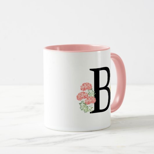 Letter B Monogram Waterverf bloemen afbeelding Mok (Voorkant rechts)
