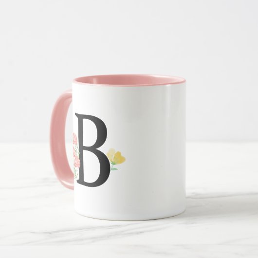 Letter B Monogram Waterverf bloemen afbeelding Mok (Voorkant links)