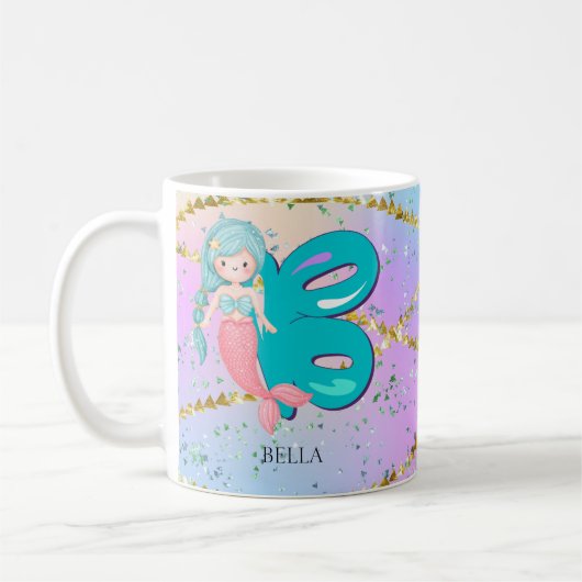 Letter B Monogram Waterverf Cute Mermaid Nursery Koffiemok (Links)