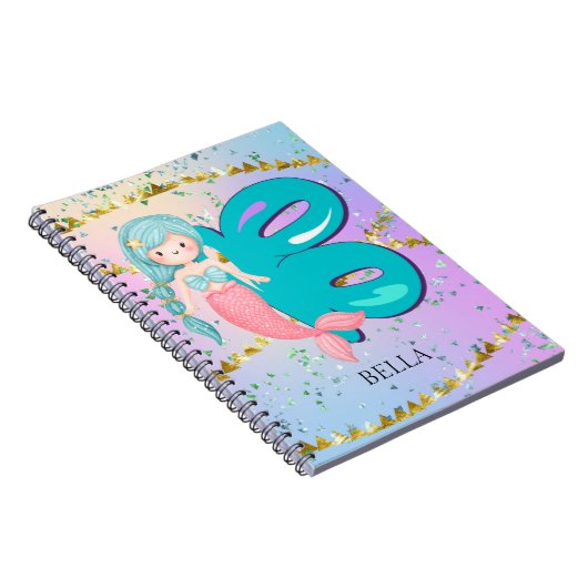 Letter B Monogram Waterverf Cute Mermaid Nursery Notitieboek (Rechterzijde)
