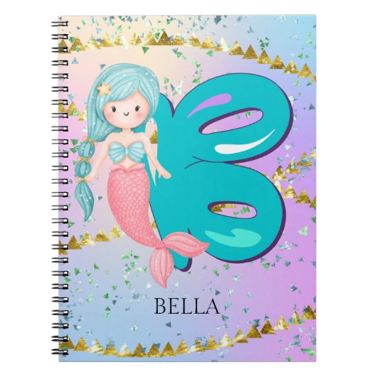 Letter B Monogram Waterverf Cute Mermaid Nursery Notitieboek (Voorkant)