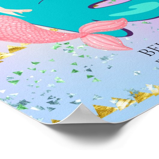 Letter B Monogram Waterverf Cute Mermaid Nursery Poster (Hoek)