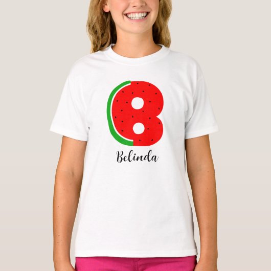 Letter B Naam T-shirt, Alphabet Watermelon T-shirt (Voorkant)