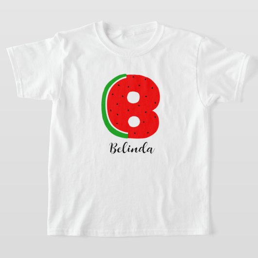 Letter B Naam T-shirt, Alphabet Watermelon T-shirt (Laagn)