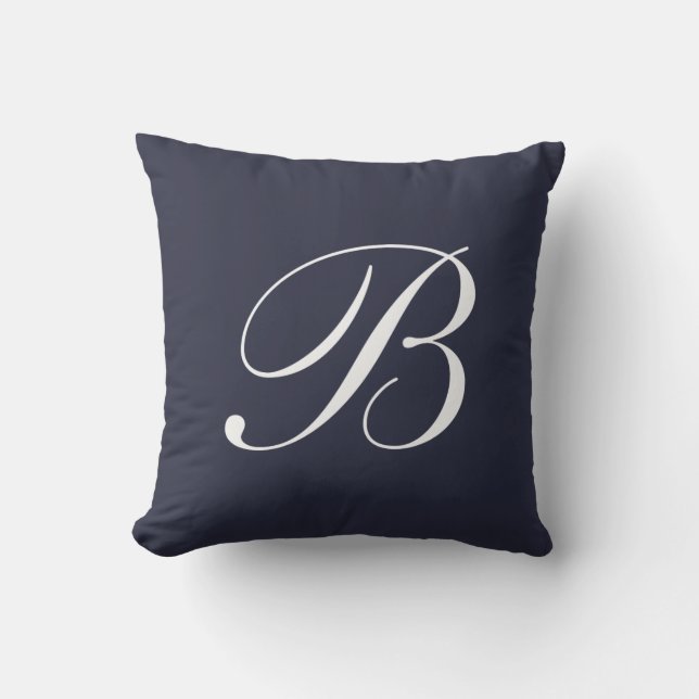 Letter B Navy Blue Monogram Pillow Kussen (Voorkant)