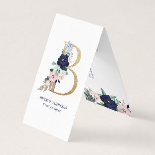 Letter B Navy-Blue & roze jachthaven bloei bloemen Visitekaartje