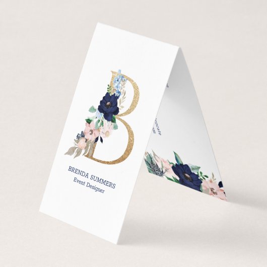 Letter B Navy-Blue & roze jachthaven bloei bloemen Visitekaartje (Voorkant)