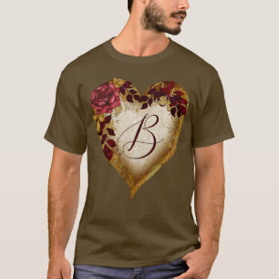 Letter B  Rode roos en Gouden bladeren Hart T-shirt