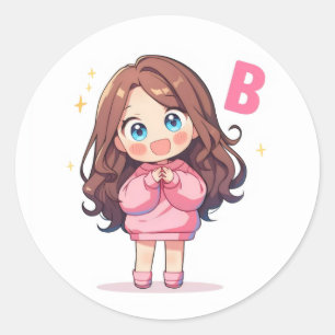 Letter B Schattig Kawaii Anime Meisje Ronde Sticker