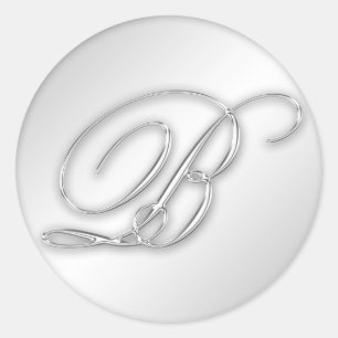Letter B script initiaal faux zilver monogram guns Ronde Sticker