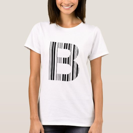 LETTER B STREEPJESCODE Eerste Initiaal Barcodepatr T-shirt (Voorkant)