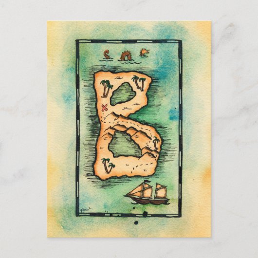 Letter B Treasure Map Briefkaart (Voorkant)