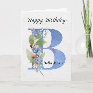 Letter B Verjaardag Aangepaste naam Haar Blauwe Mo Kaart