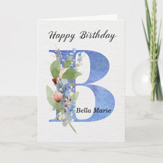 Letter B Verjaardag Aangepaste naam Haar Blauwe Mo Kaart (Voorkant)