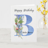 Letter B Verjaardag Aangepaste naam Haar Blauwe Mo Kaart (Gele Bloem)