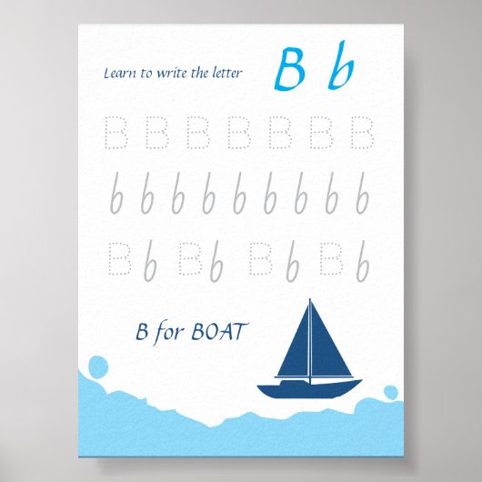 Letter B Volgposter voor Kinderen | B is voor Boot Poster (Voorkant)