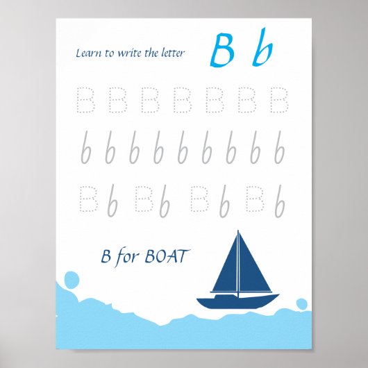 Letter B Volgposter voor Kinderen | B is voor Boot Poster (Voorkant)