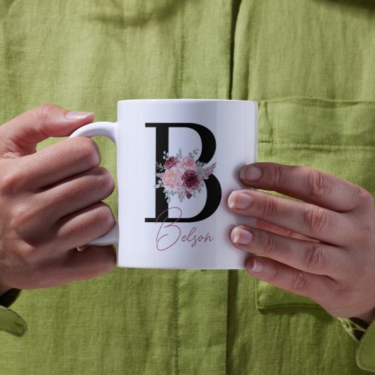 letter b Watercolor floral coffee mug Koffiemok