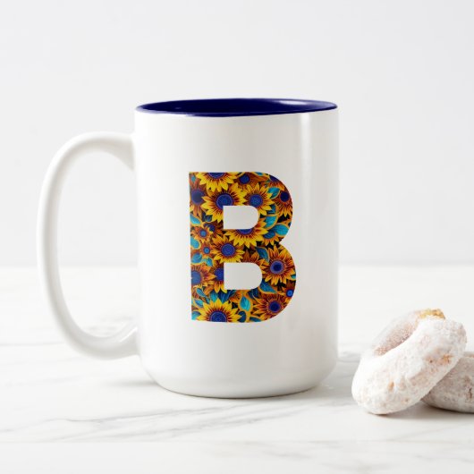 Letter B with sunflowers mug Tweekleurige Koffiemok (Met donut)