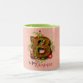Letter B Wooden Alphabet – Floral 3D Initial Tweekleurige Koffiemok