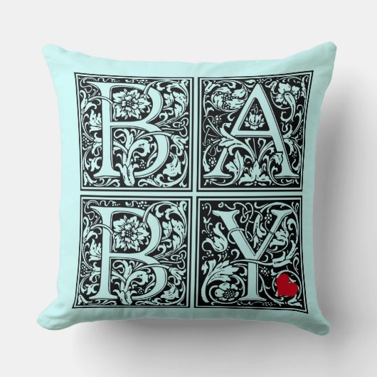  letter "BABY" met klein rood hart (blauw) Kussen (Voorkant)