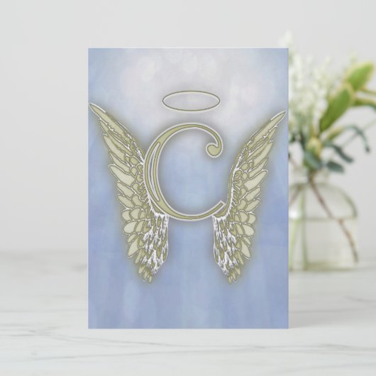 Letter C Angel Monogram Kaart (Staand voorkant)