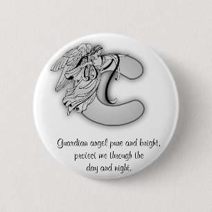 Letter C-angelmonogram alfabet Ronde Button 5,7 Cm