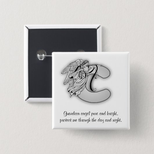 Letter C-angelmonogram alfabet Vierkante Button 5,1 Cm (Voorkant /achterkant)