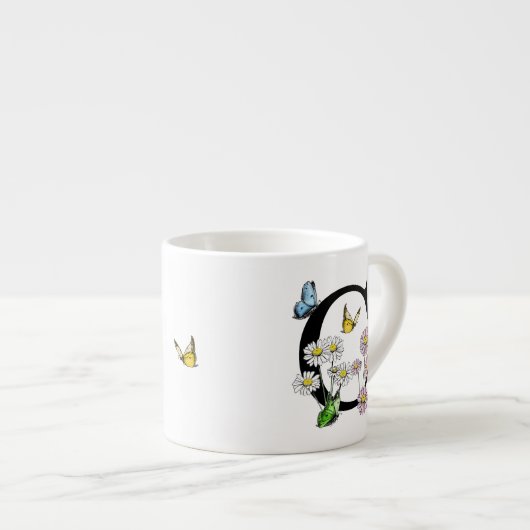 Letter C Bloem Vlinder Monogram Initiaal Espresso Kop (Voorkant rechts)