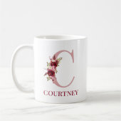 Letter C bordeauxroze bloemen Koffiemok (Links)