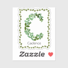 Letter C Botanische & Klavergroene bladeren Monogr Sticker