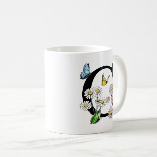 Letter C Botanische Waterverf Butterfly Monogram Koffiemok (Voorkant rechts)