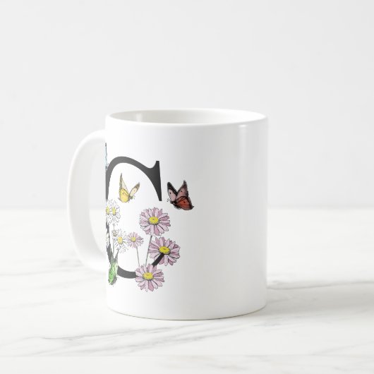 Letter C Botanische Waterverf Butterfly Monogram Koffiemok (Voorkant links)